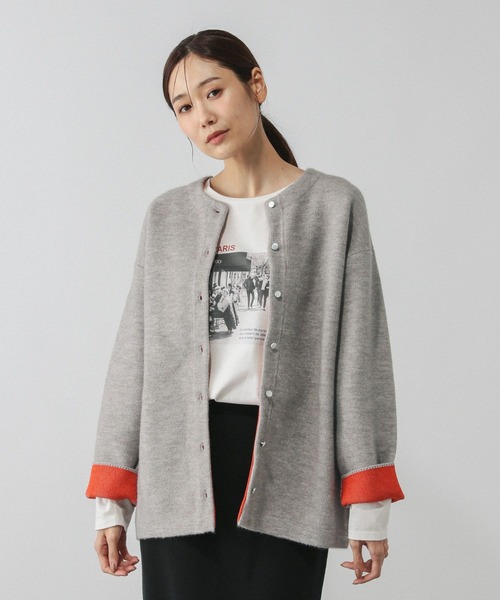 GLOBAL WORK（グローバルワーク）の「バイカラーニットブルソン/616811（カーディガン/ボレロ・レディース・グレー/グレイッシュベージュ/ダークブラウン・MEDIUM/LARGE）」の17枚目の写真