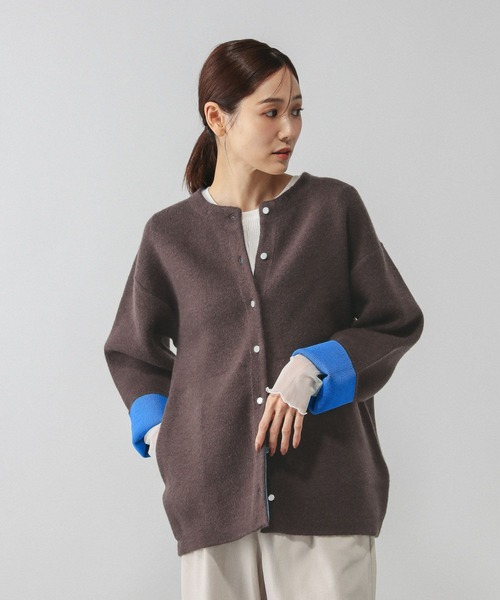 GLOBAL WORK（グローバルワーク）の「バイカラーニットブルソン/616811（カーディガン/ボレロ・レディース・グレー/グレイッシュベージュ/ダークブラウン・MEDIUM/LARGE）」の13枚目の写真