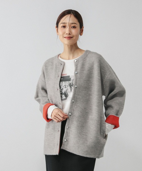 GLOBAL WORK（グローバルワーク）の「バイカラーニットブルソン/616811（カーディガン/ボレロ・レディース・グレー/グレイッシュベージュ/ダークブラウン・MEDIUM/LARGE）」の16枚目の写真