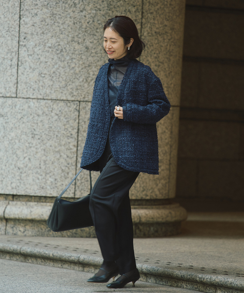 VERMEIL par iena（ヴェルメイユパーイエナ）の「tweedノーカラージャケット（ノーカラージャケット・レディース・ピンク/ネイビー・36/38）」の3枚目の写真