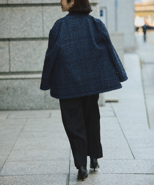 VERMEIL par iena（ヴェルメイユパーイエナ）の「tweedノーカラージャケット（ノーカラージャケット・レディース・ピンク/ネイビー・36/38）」の4枚目の写真