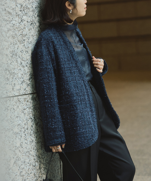 VERMEIL par iena（ヴェルメイユパーイエナ）の「tweedノーカラージャケット（ノーカラージャケット・レディース・ピンク/ネイビー・36/38）」の5枚目の写真