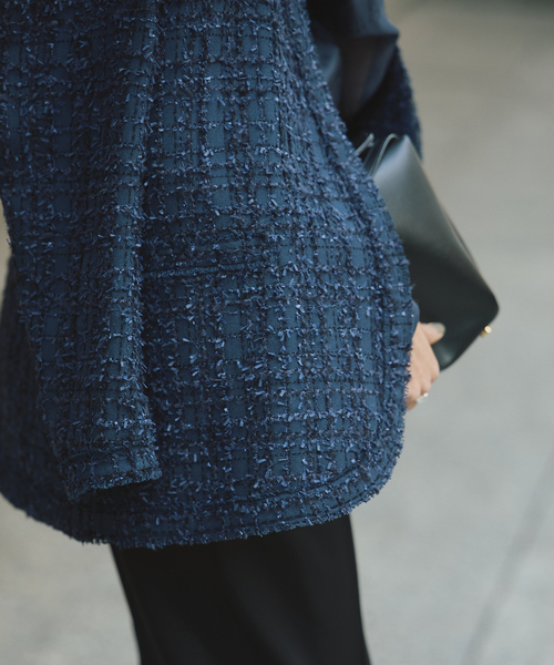 VERMEIL par iena（ヴェルメイユパーイエナ）の「tweedノーカラージャケット（ノーカラージャケット・レディース・ピンク/ネイビー・36/38）」の7枚目の写真