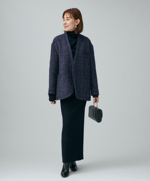 VERMEIL par iena（ヴェルメイユパーイエナ）の「tweedノーカラージャケット（ノーカラージャケット・レディース・ピンク/ネイビー・36/38）」の8枚目の写真