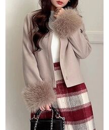 MERCURYDUO | フェイクファー付きノーカラーショートコート(その他アウター)