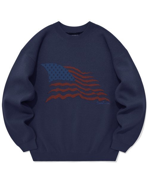 SP жакардовый американский свитшот United - Navy/Neon