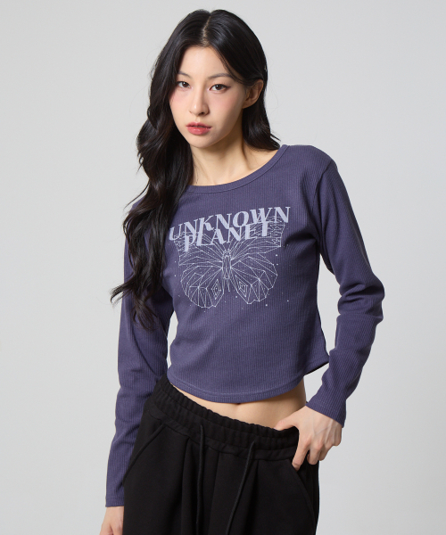 UNKNOWN PLANET（アンノウンプラネット）の「リブトップ パープル（Tシャツ/カットソー・レディース・その他・FREE）」の2枚目の写真