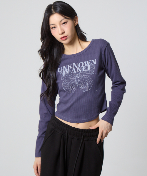 UNKNOWN PLANET（アンノウンプラネット）の「リブトップ パープル（Tシャツ/カットソー・レディース・その他・FREE）」の4枚目の写真