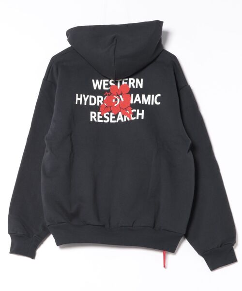 WESTERN HYDRODYNAMIC RESEARCH(ウェスタンハイドロダイナミックリサーチ)の「【Western Hydrodynamic Research/ウェスタン ハイドロダイナミック リサーチ】HIBISCUS HOODIE ハイビスカス プルオーバーパーカー バックプリント ワンポイント ブランドロゴ プリント(パーカー・メンズ・ネイビー・LARGE/MEDIUM)」の3枚目の写真