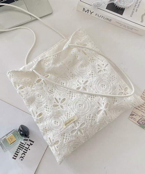 A4収納可 クロシェ 刺繍 レーストートバッグ cula1372（トートバッグ