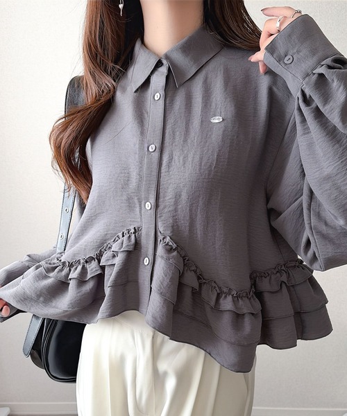 mily bilet(ミウィビレット)の「【mily bilet】甘さはやさしく、印象は品よく。旬顔を叶える裾フリルブラウス(長袖)(シャツ/ブラウス・レディース・アイボリー/チャコールグレー/ブルー・X-LARGE/SMALL/MEDIUM/LARGE)」の22枚目の写真