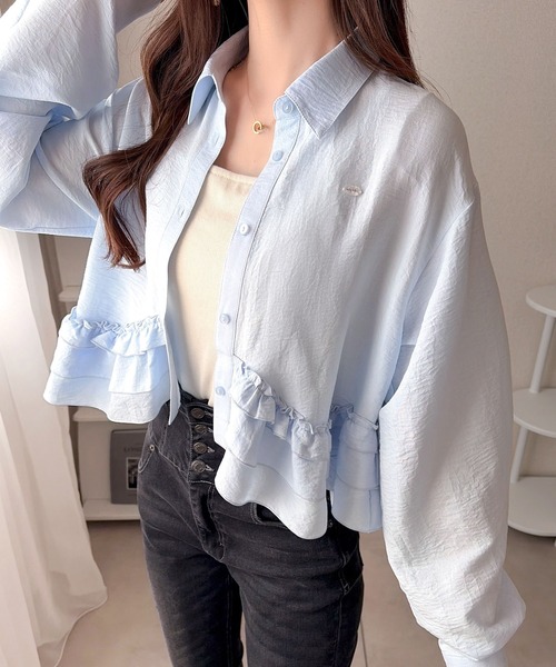 mily bilet(ミウィビレット)の「【mily bilet】甘さはやさしく、印象は品よく。旬顔を叶える裾フリルブラウス(長袖)(シャツ/ブラウス・レディース・アイボリー/チャコールグレー/ブルー・X-LARGE/SMALL/MEDIUM/LARGE)」の6枚目の写真