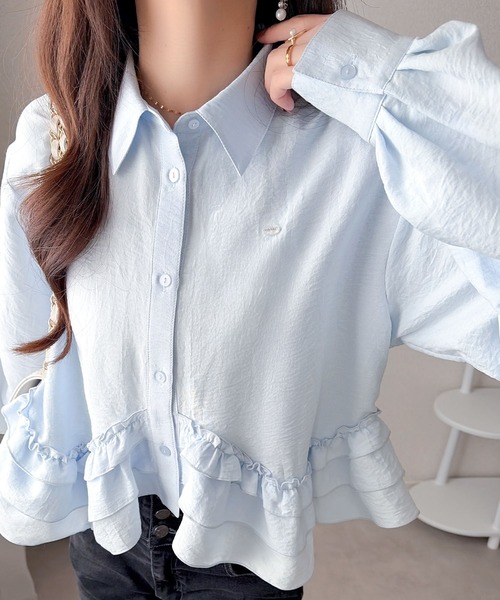 mily bilet(ミウィビレット)の「【mily bilet】甘さはやさしく、印象は品よく。旬顔を叶える裾フリルブラウス(長袖)(シャツ/ブラウス・レディース・アイボリー/チャコールグレー/ブルー・X-LARGE/SMALL/MEDIUM/LARGE)」の8枚目の写真