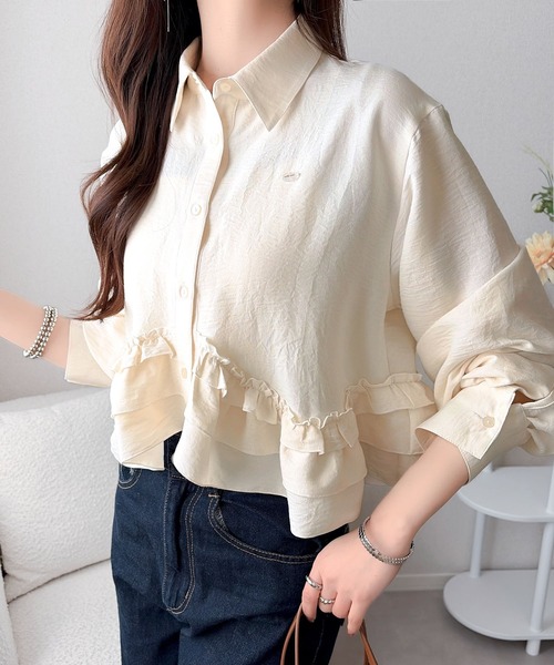 mily bilet(ミウィビレット)の「【mily bilet】甘さはやさしく、印象は品よく。旬顔を叶える裾フリルブラウス(長袖)(シャツ/ブラウス・レディース・アイボリー/チャコールグレー/ブルー・X-LARGE/SMALL/MEDIUM/LARGE)」の18枚目の写真