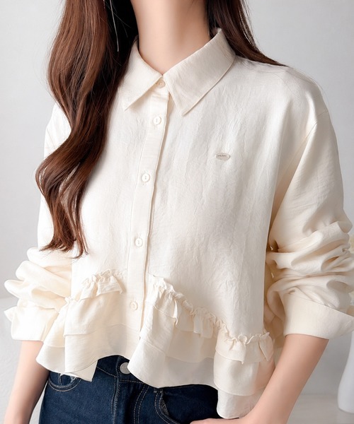 mily bilet(ミウィビレット)の「【mily bilet】甘さはやさしく、印象は品よく。旬顔を叶える裾フリルブラウス(長袖)(シャツ/ブラウス・レディース・アイボリー/チャコールグレー/ブルー・X-LARGE/SMALL/MEDIUM/LARGE)」の14枚目の写真