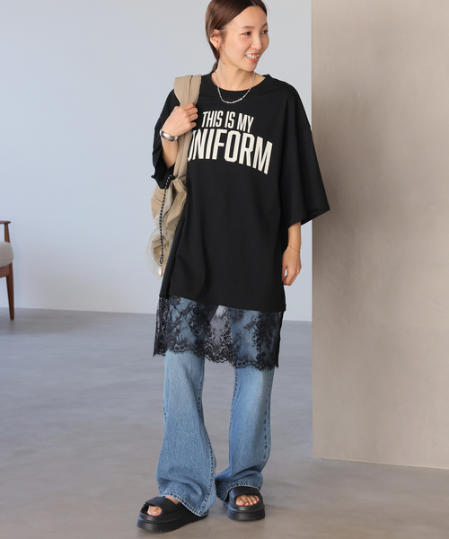 JOURNAL STANDARD relume（ジャーナルスタンダード　レリューム）の「［26SS新作］【ARCHIVE STANCE】lace switching Tee：カットソー（Tシャツ/カットソー・レディース・アイボリー/ブラック・FREE）」の4枚目の写真