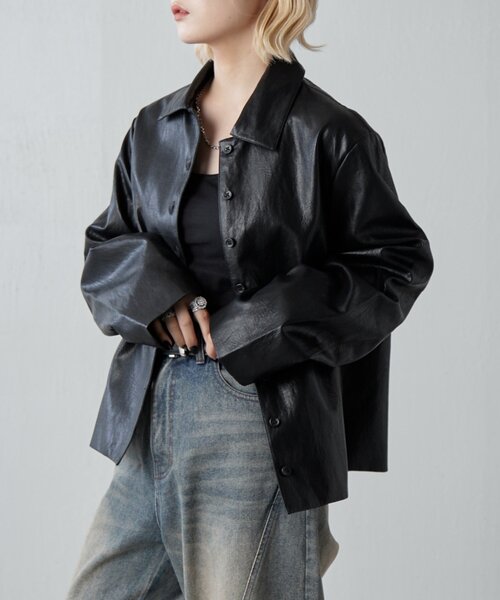 フェイクレザーシャツジャケット（テーラードジャケット）｜Lui's