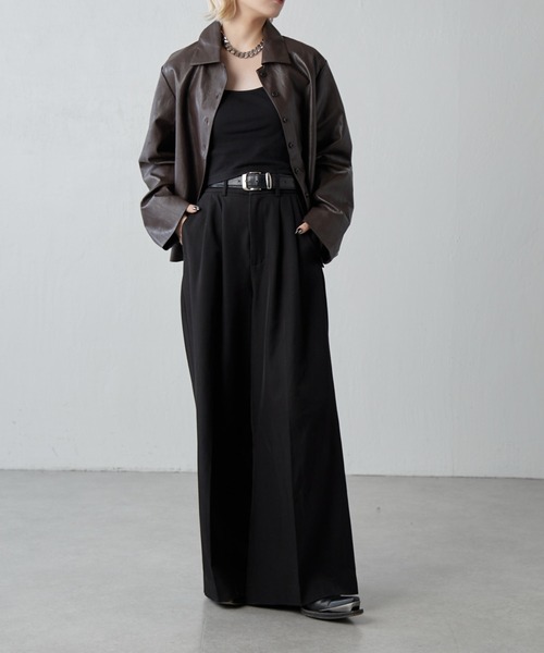 Lui's（ルイス）の「フェイクレザーシャツジャケット（テーラードジャケット・レディース・ブラック/ブラウン・FREE）」の22枚目の写真