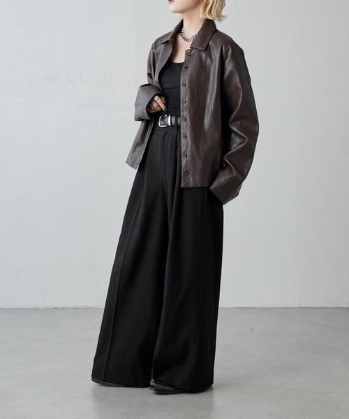 Lui's（ルイス）の「フェイクレザーシャツジャケット（テーラードジャケット・レディース・ブラック/ブラウン・FREE）」の12枚目の写真