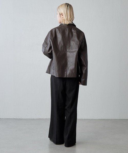 Lui's（ルイス）の「フェイクレザーシャツジャケット（テーラードジャケット・レディース・ブラック/ブラウン・FREE）」の13枚目の写真