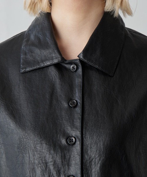 Lui's（ルイス）の「フェイクレザーシャツジャケット（テーラードジャケット・レディース・ブラック/ブラウン・FREE）」の16枚目の写真