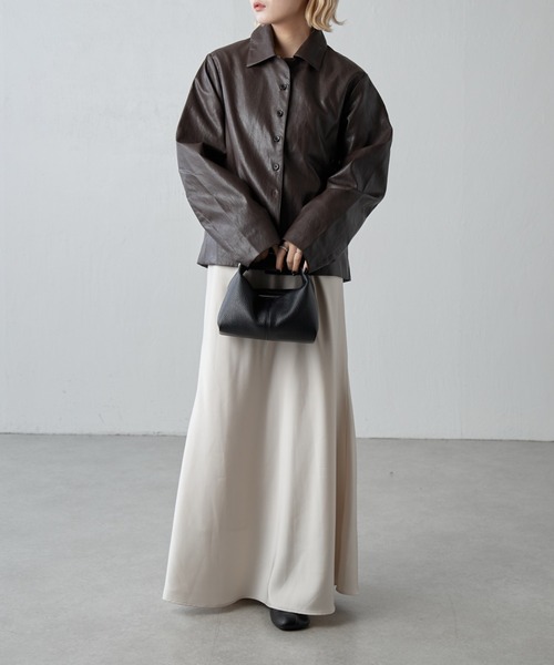 Lui's（ルイス）の「フェイクレザーシャツジャケット（テーラードジャケット・レディース・ブラック/ブラウン・FREE）」の15枚目の写真