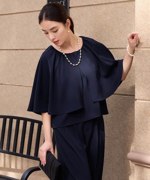 DRESS PLUS(ドレスプラス)の「楽ちん×きれい見えの上下セット(パンツドレス・レディース・ブラック/ブラウン/ネイビー・M/L)」の7枚目の写真