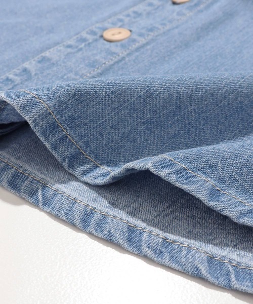 KRIFF MAYER Kid's Collection（クリフメイヤーキッズコレクション）の「ワークステッチデニムシャツ（セットアップ可）（シャツ/ブラウス・キッズ・ネイビー系1/ダークブルー/ストライプ/ライトブルー・120/130/140/150/160/170）」の19枚目の写真