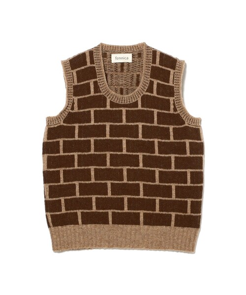 fennica(フェニカ)の「【別注】Jamieson's Knitwear / ブリックパターン Uネック ベスト(ベスト・レディース・ブラウン/ダークオレンジ・L(42)/XL(44)/M(40)/S(38))」の5枚目の写真