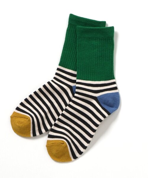 BREEZE(ブリーズ)の「ボーダー・モチーフソックス(ソックス/靴下・キッズ・イエロー/ネイビー/アイボリー/ブラック/レッド/グリーン・21/18/15 )」の3枚目の写真