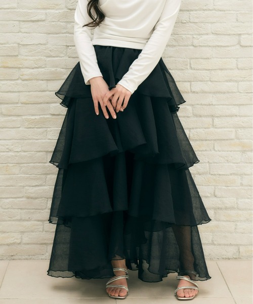 Olu.（オルドット）の「シアーメロウティアードスカート（スカート・レディース・ベージュ/ブラック/ブルー・0/1）」の2枚目の写真