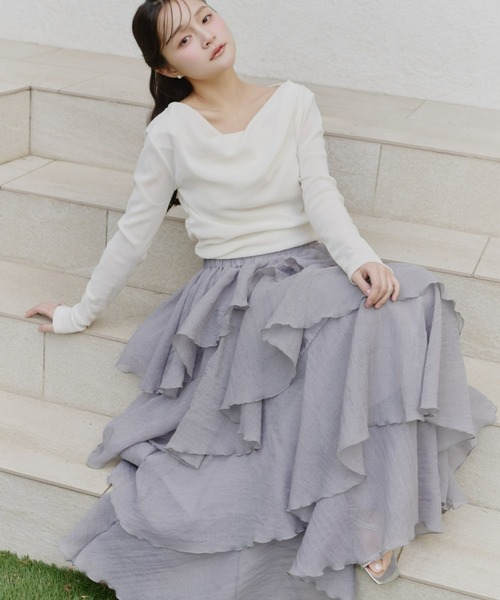 Olu.（オルドット）の「シアーメロウティアードスカート（スカート・レディース・ベージュ/ブラック/ブルー・0/1）」の18枚目の写真