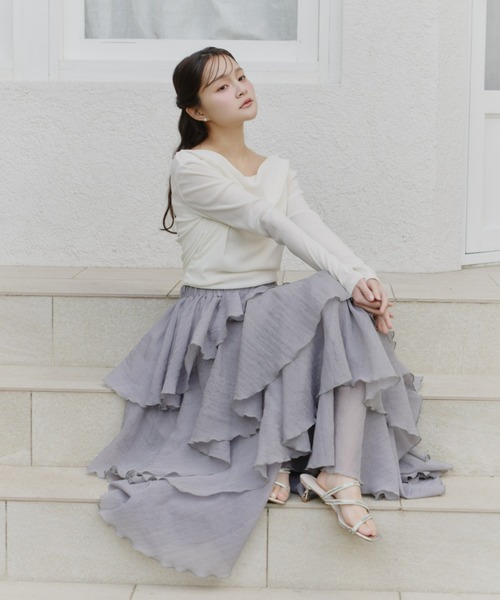 Olu.（オルドット）の「シアーメロウティアードスカート（スカート・レディース・ベージュ/ブラック/ブルー・0/1）」の19枚目の写真