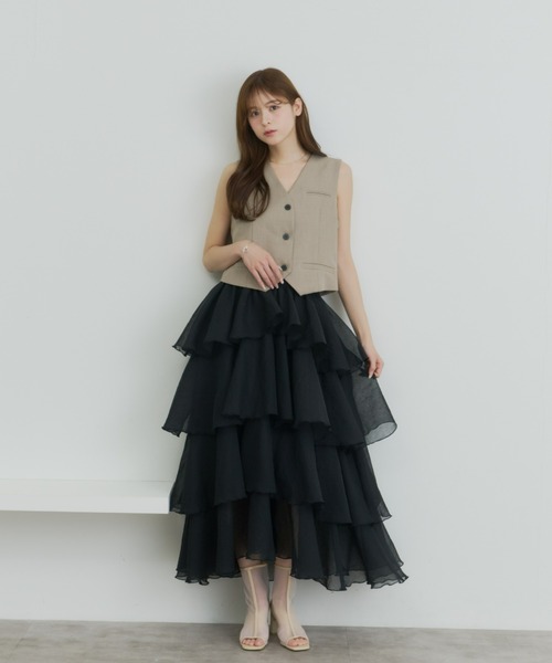 Olu.（オルドット）の「シアーメロウティアードスカート（スカート・レディース・ベージュ/ブラック/ブルー・0/1）」の22枚目の写真