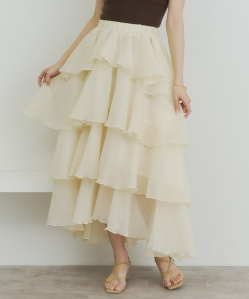 Olu.（オルドット）の「シアーメロウティアードスカート（スカート・レディース・ベージュ/ブラック/ブルー・0/1）」の10枚目の写真
