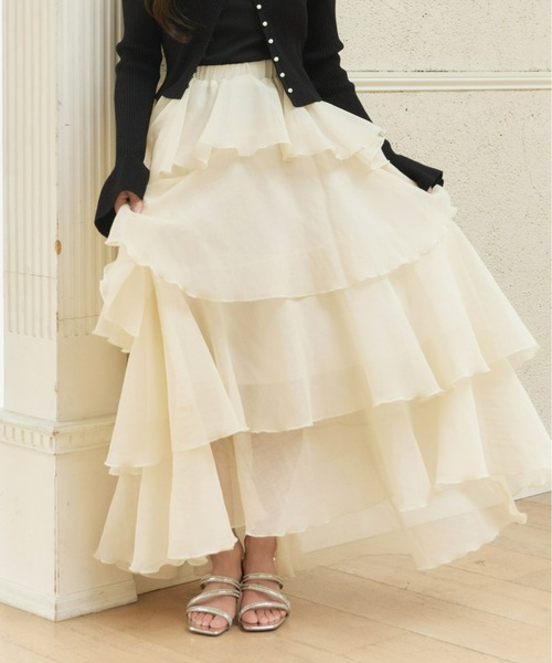 Olu.（オルドット）の「シアーメロウティアードスカート（スカート・レディース・ベージュ/ブラック/ブルー・0/1）」の14枚目の写真