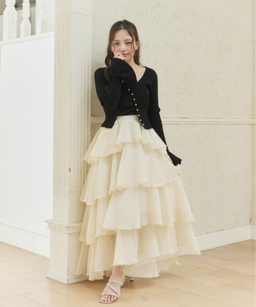 Olu.（オルドット）の「シアーメロウティアードスカート（スカート・レディース・ベージュ/ブラック/ブルー・0/1）」の13枚目の写真