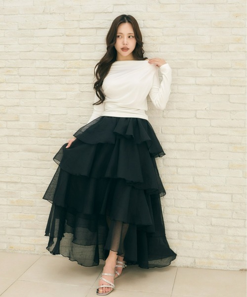 Olu.（オルドット）の「シアーメロウティアードスカート（スカート・レディース・ベージュ/ブラック/ブルー・0/1）」の5枚目の写真