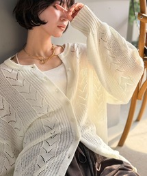 Classical Evon（クラシカルエヴォン）の「【Classical Evon】レトロな編み柄で華やぐ1枚。着回し抜群の 前後2way透かし編みニットカーディガン(長袖)（カーディガン/ボレロ）」