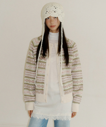 Fair Isle Raglan Sweater Cardigan (cream)