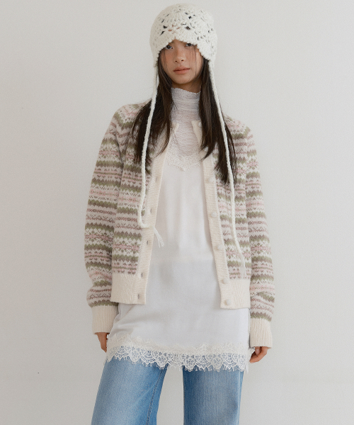 LUCIR ZU（ルシールズ）の「Fair Isle Raglan Sweater Cardigan (cream)（カーディガン/ボレロ・レディース・その他・FREE）」の2枚目の写真