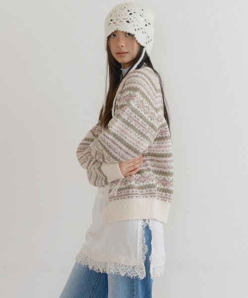 LUCIR ZU（ルシールズ）の「Fair Isle Raglan Sweater Cardigan (cream)（カーディガン/ボレロ・レディース・その他・FREE）」の3枚目の写真