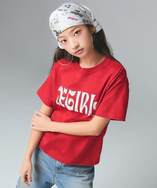X-girl（エックスガール）の「STUDDED LOGO S/S TEE（Tシャツ/カットソー・レディース・レッド/チャコール/ベージュ・S/M/L）」の10枚目の写真