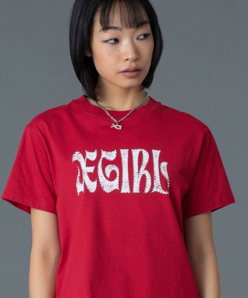 X-girl(エックスガール)の「STUDDED LOGO S/S TEE(Tシャツ/カットソー・レディース・レッド/チャコール/ベージュ・S/M/L)」の22枚目の写真