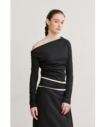 OFF-SHOULDER SHIRRING TOP (BLACK)