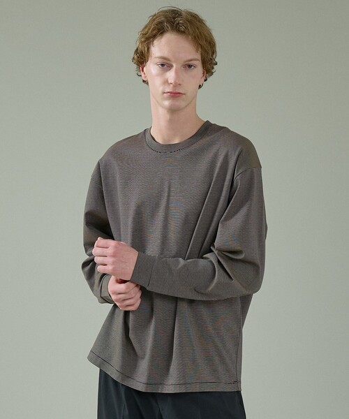 ABAHOUSE（アバハウス）の「コットンポンチ モダンフィット ボーダーロンT / オーバーサイズ（Tシャツ/カットソー・メンズ・ブラック/チャコールグレー/ブラウン・48/46）」の2枚目の写真