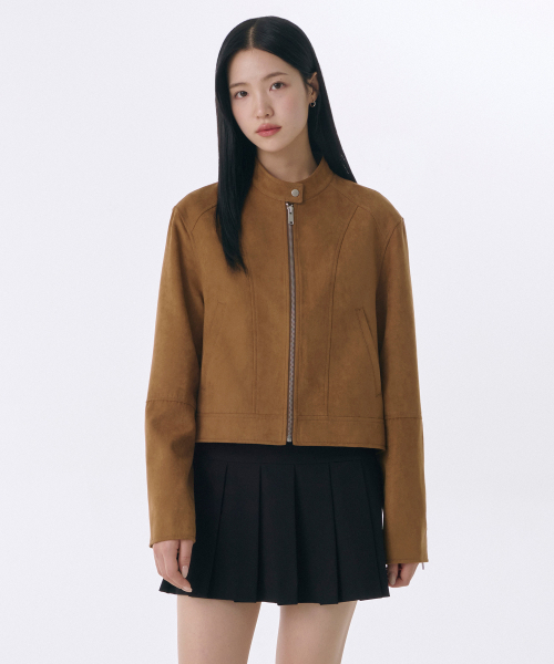 MUSINSA STANDARD WOMAN（ムシンサスタンダードウーマン）の「ウィメンズ シンセティックスエード レーサージャケット [デザートブラウン]（ライダースジャケット・レディース・その他・LARGE/MEDIUM/SMALL/X-SMALL）」の2枚目の写真