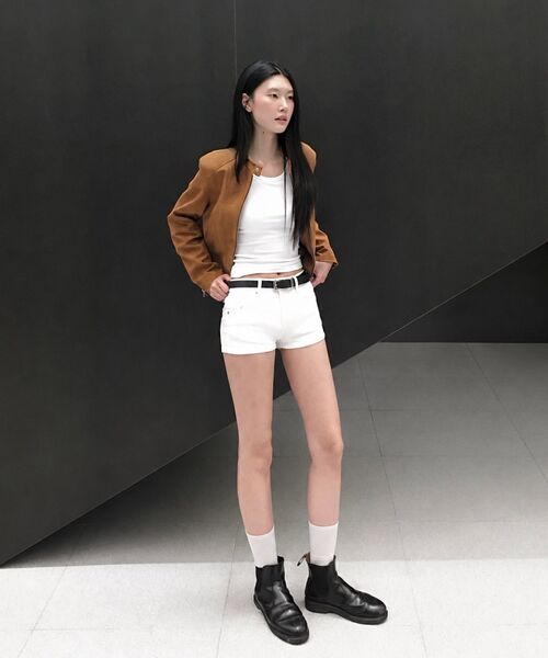 MUSINSA STANDARD WOMAN（ムシンサスタンダードウーマン）の「ウィメンズ シンセティックスエード レーサージャケット [デザートブラウン]（ライダースジャケット・レディース・その他・LARGE/MEDIUM/SMALL/X-SMALL）」の9枚目の写真
