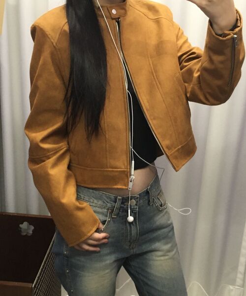 MUSINSA STANDARD WOMAN（ムシンサスタンダードウーマン）の「ウィメンズ シンセティックスエード レーサージャケット [デザートブラウン]（ライダースジャケット・レディース・その他・LARGE/MEDIUM/SMALL/X-SMALL）」の13枚目の写真