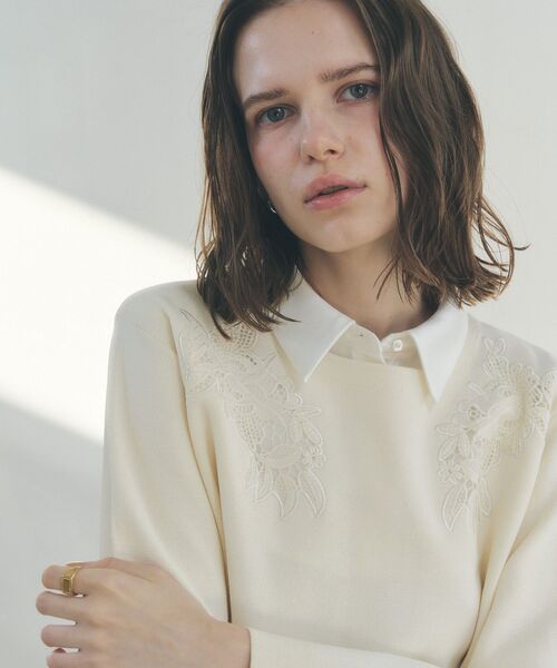 YECCA VECCA(イェッカヴェッカ)の「2way襟付きレースニット(ニット/セーター・レディース・ブルー系その他7/アイボリー/ブラック・FREE)」の4枚目の写真